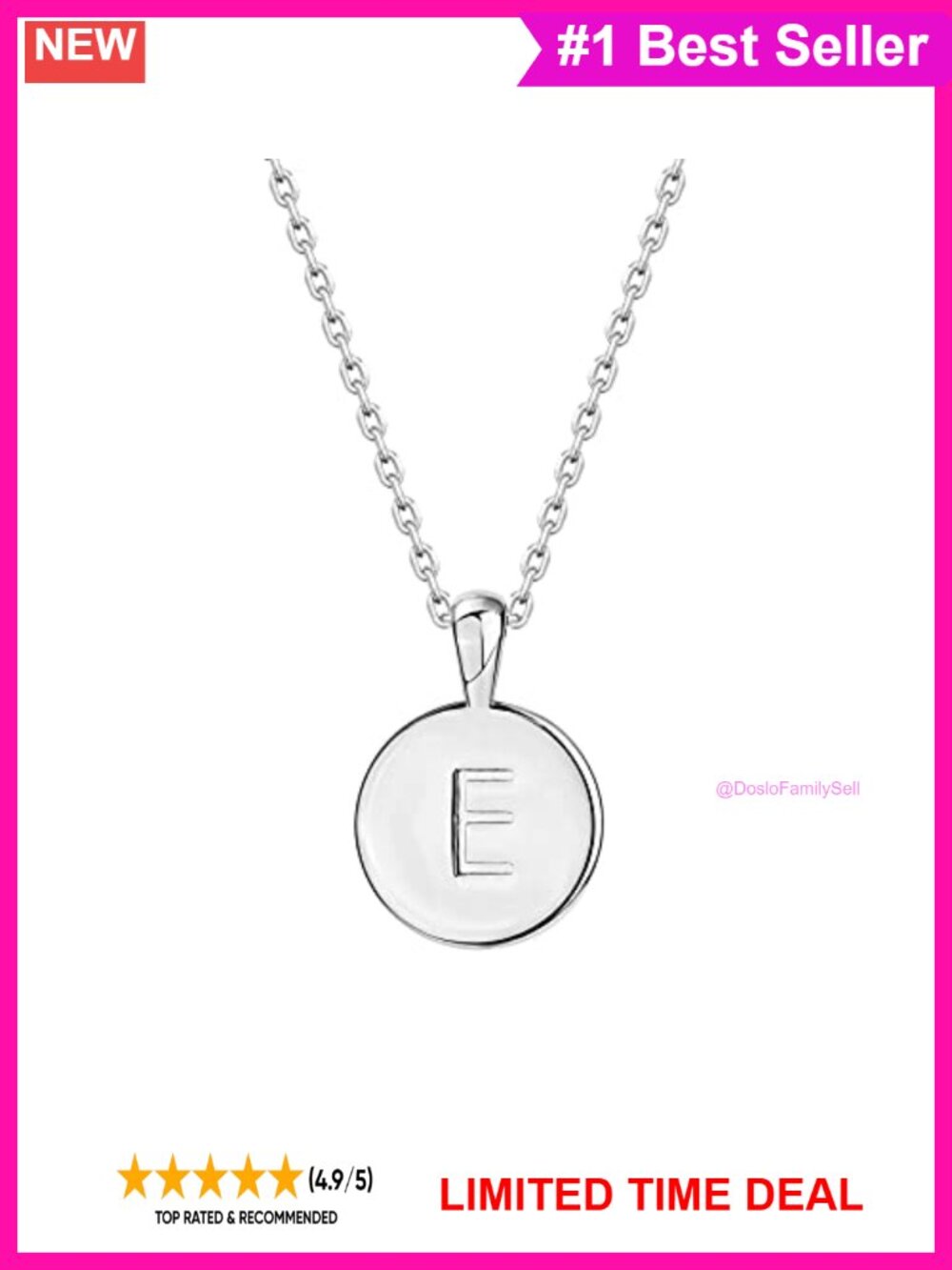 14K Gold Plated Initial E Pendant Necklace, 18" + 2" Extender, Lobster Clasp